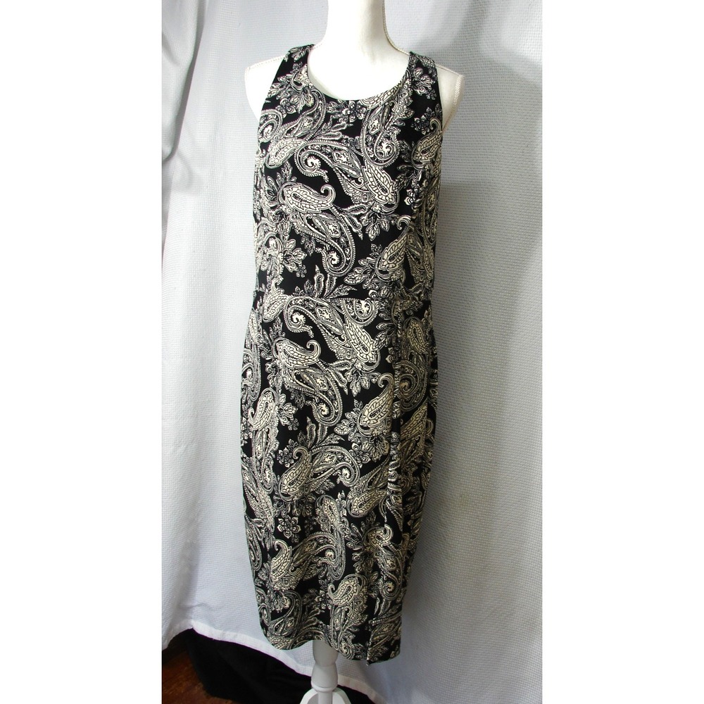 New Bisou Bisou Sheath Dress Black White Paisley Print Sleeveless Size 16 Career